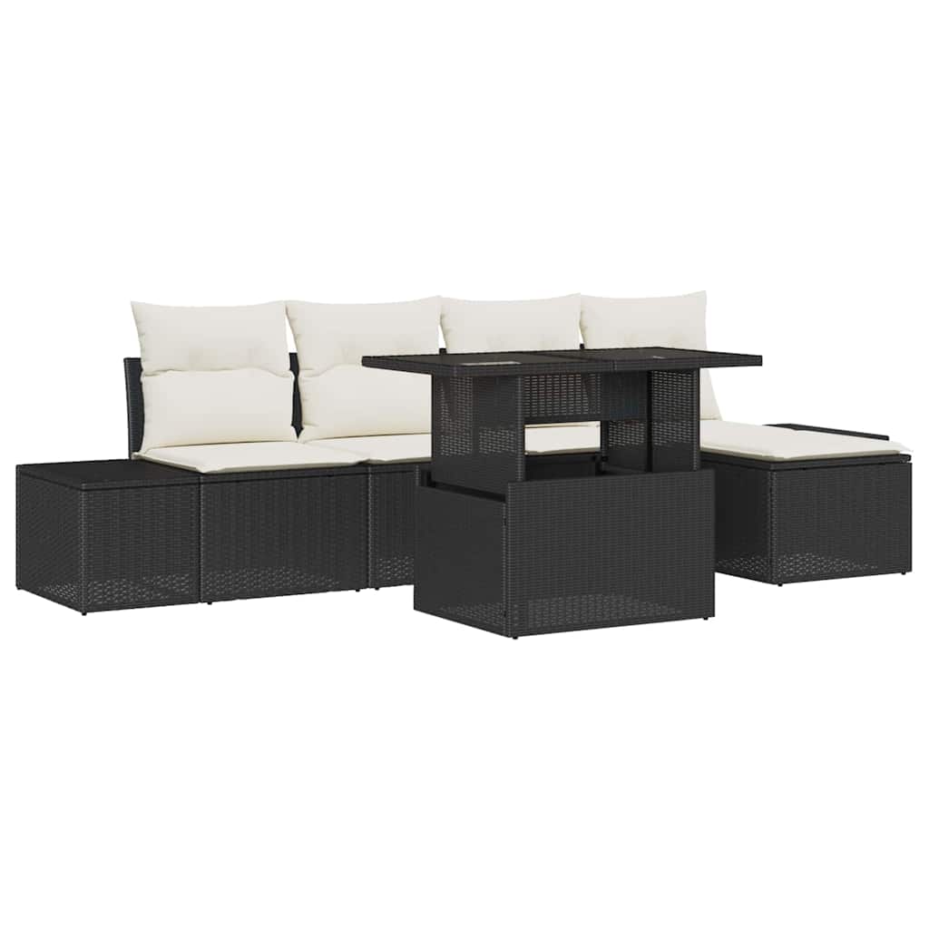 Kerti Kanapé Szett tárolóval 6 pcs Fekete Poli rattan