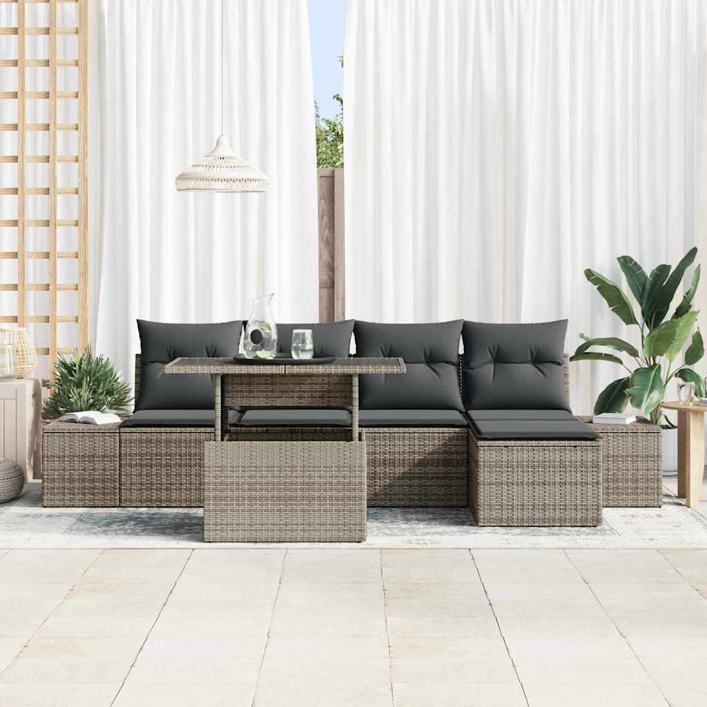 Kerti Kanapé Szett tárolóval 6 pcs Szürke Poli rattan
