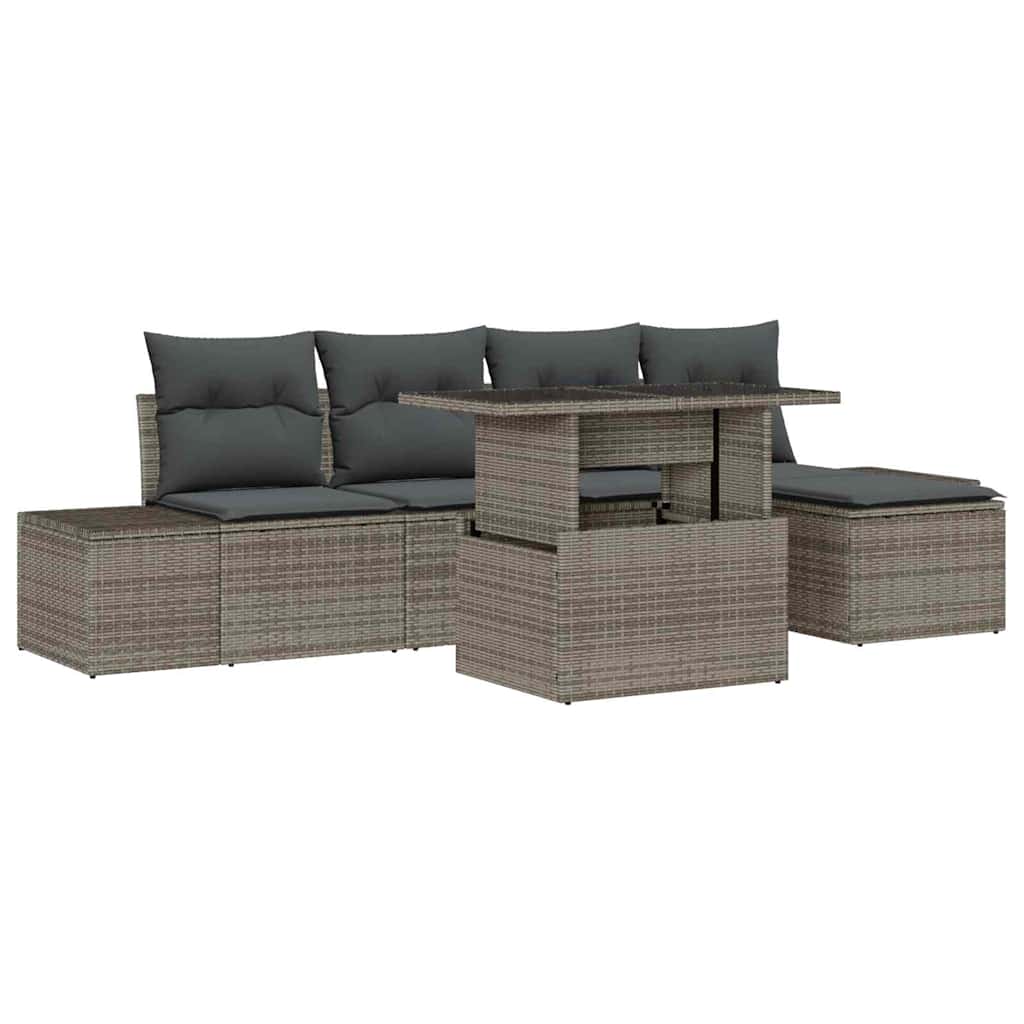 Kerti Kanapé Szett tárolóval 6 pcs Szürke Poli rattan