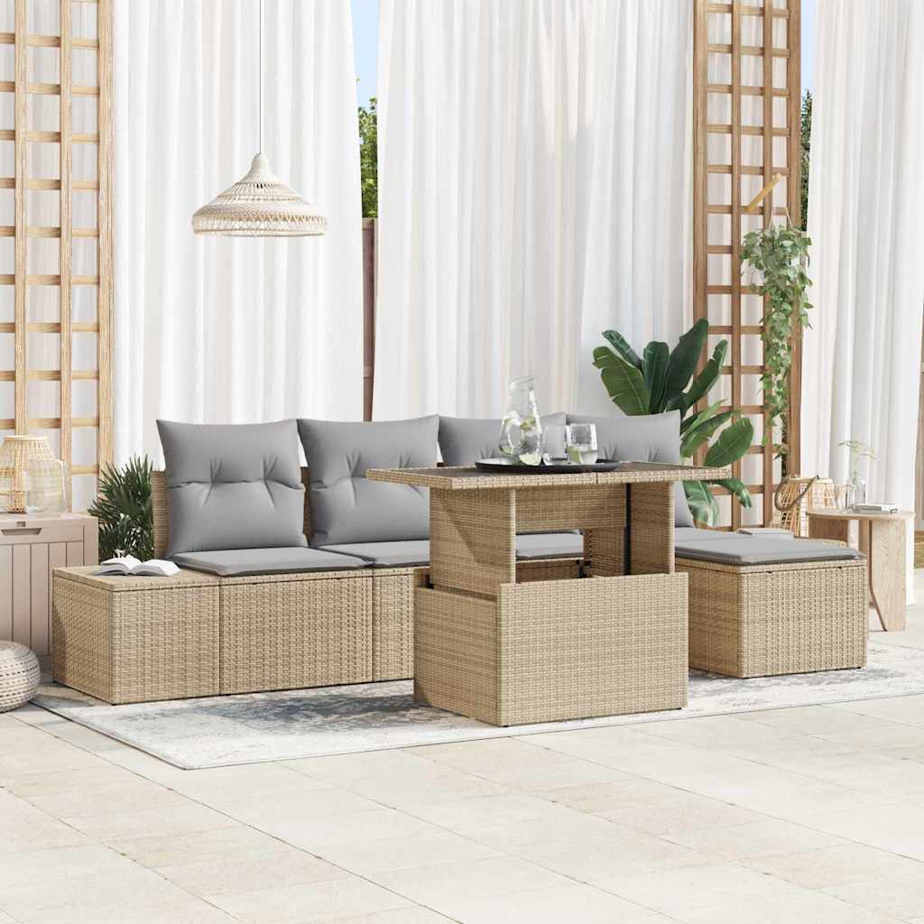 Kerti Kanapé Szett tárolóval 6 pcs Bézs Poli rattan