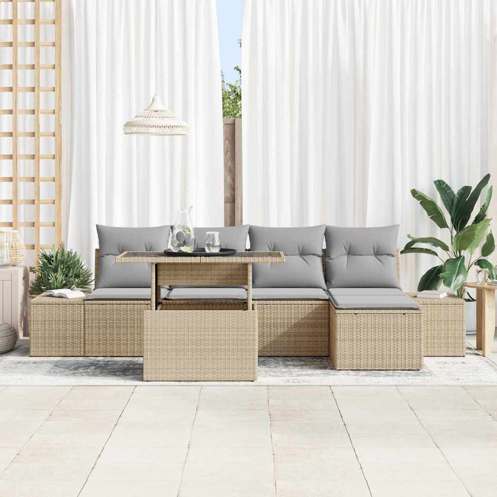 Kerti Kanapé Szett tárolóval 6 pcs Bézs Poli rattan