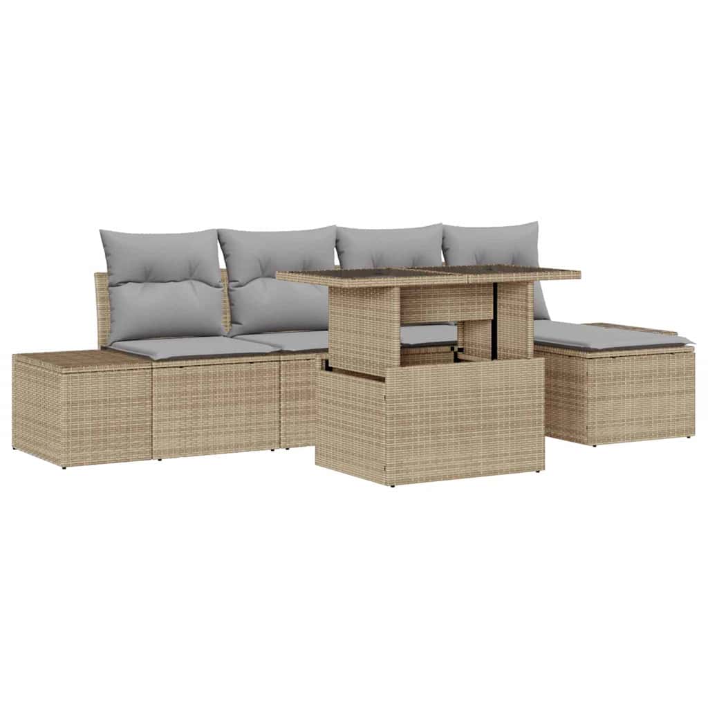 Kerti Kanapé Szett tárolóval 6 pcs Bézs Poli rattan