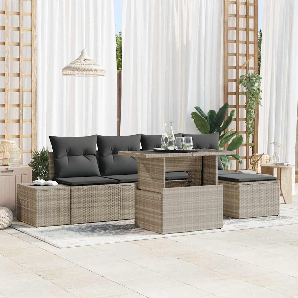 Kerti Kanapé Szett tárolóval 6 pcs Világosszürke Poli rattan