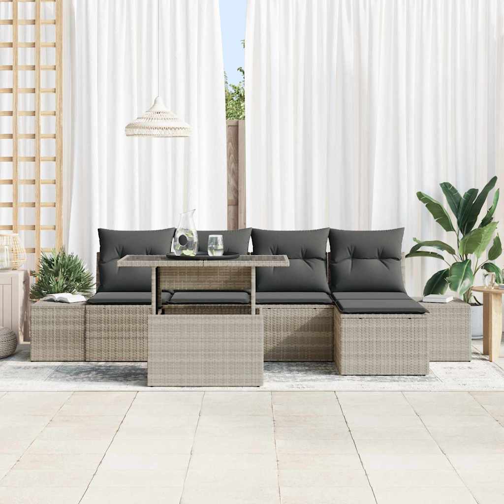 Kerti Kanapé Szett tárolóval 6 pcs Világosszürke Poli rattan