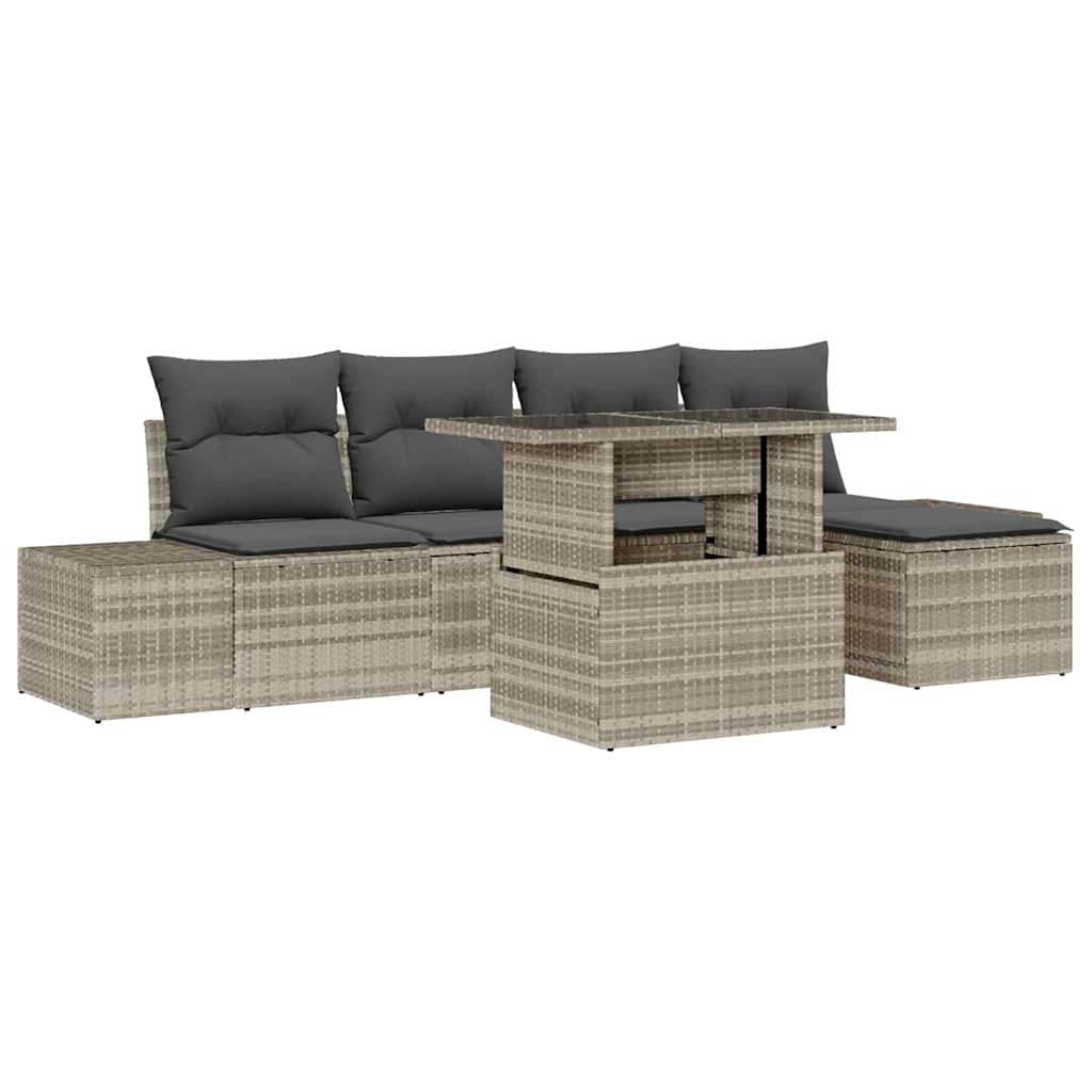 Kerti Kanapé Szett tárolóval 6 pcs Világosszürke Poli rattan