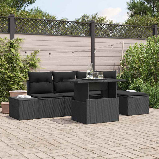 Kerti Kanapé Szett tárolóval 6 pcs Fekete Poli rattan