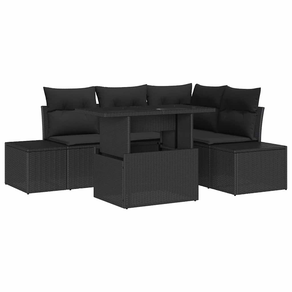 Kerti Kanapé Szett párnával tárolóval 5 pcs Fekete polirattan