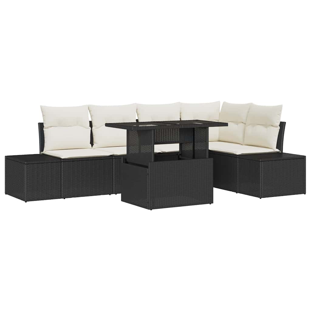 Kerti Kanapé Szett tárolóval 6 pcs Fekete Poli rattan