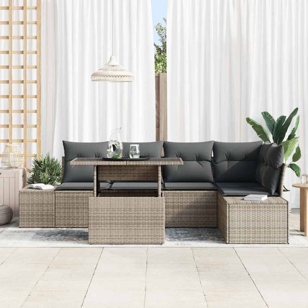 Kerti Kanapé Szett tárolóval 6 pcs Szürke Poli rattan