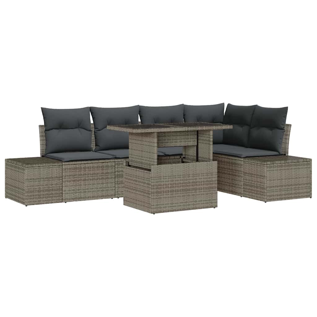 Kerti Kanapé Szett tárolóval 6 pcs Szürke Poli rattan