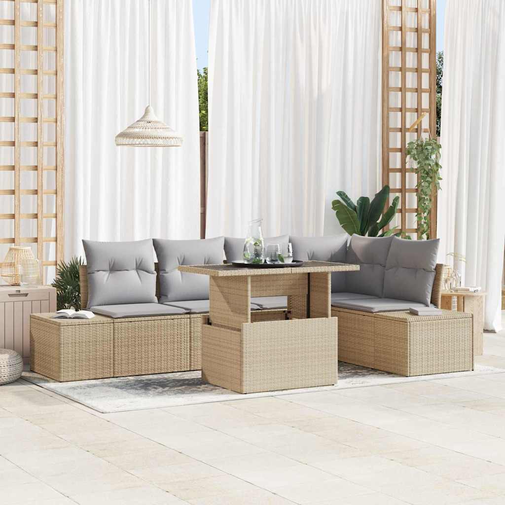 Kerti Kanapé Szett tárolóval 6 pcs Bézs Poli rattan