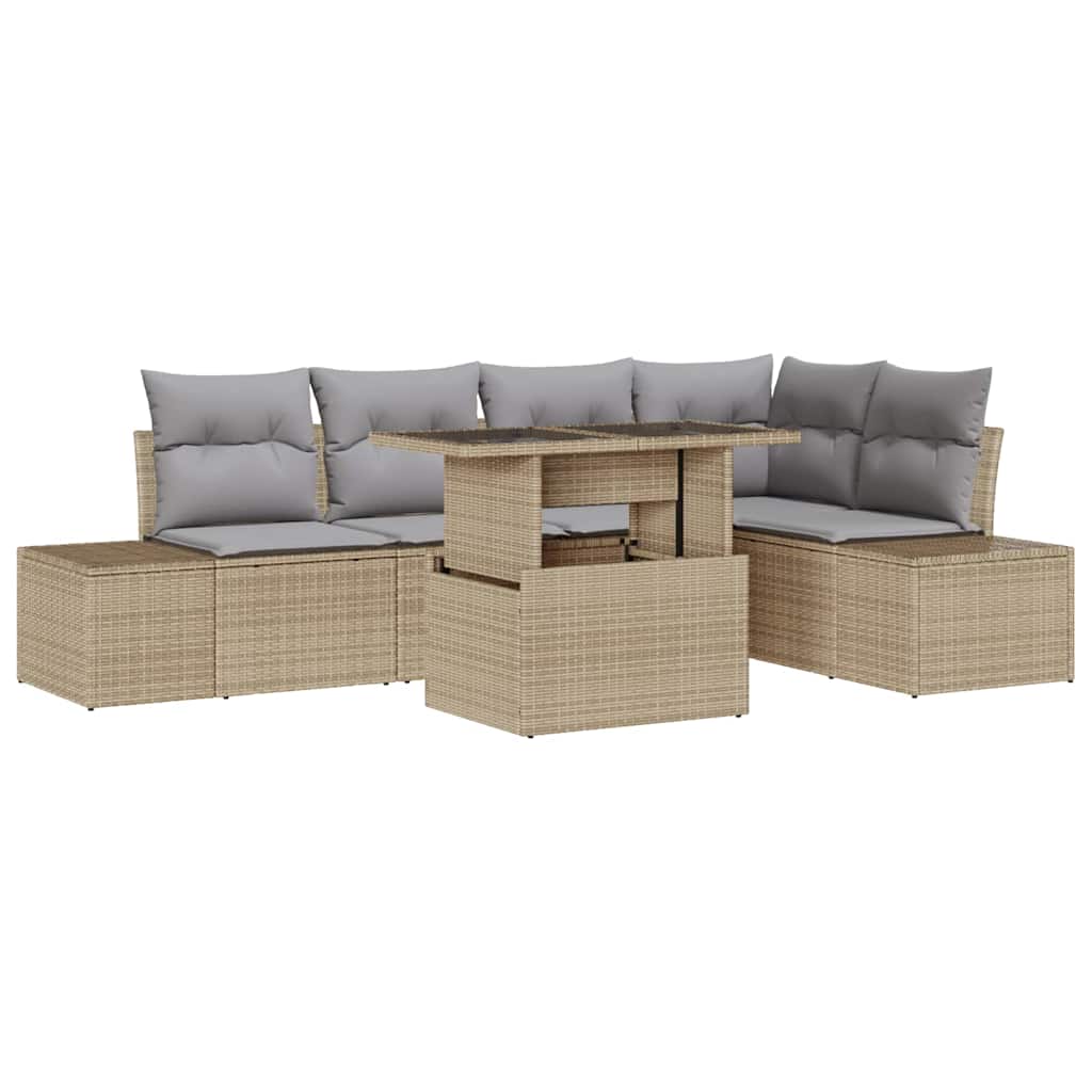 Kerti Kanapé Szett tárolóval 6 pcs Bézs Poli rattan