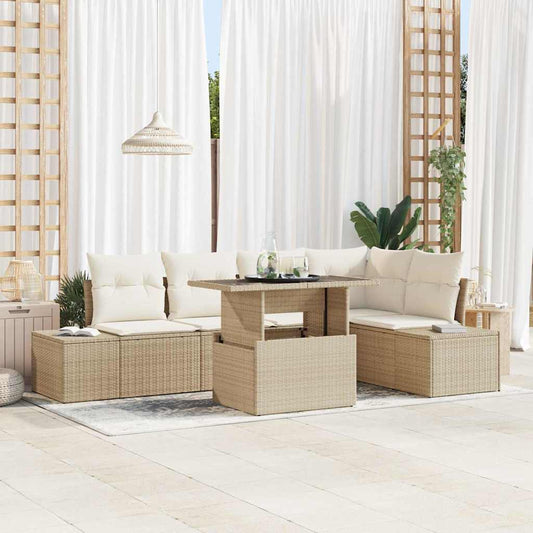 Kerti Kanapé Szett tárolóval 6 pcs Bézs Poli rattan