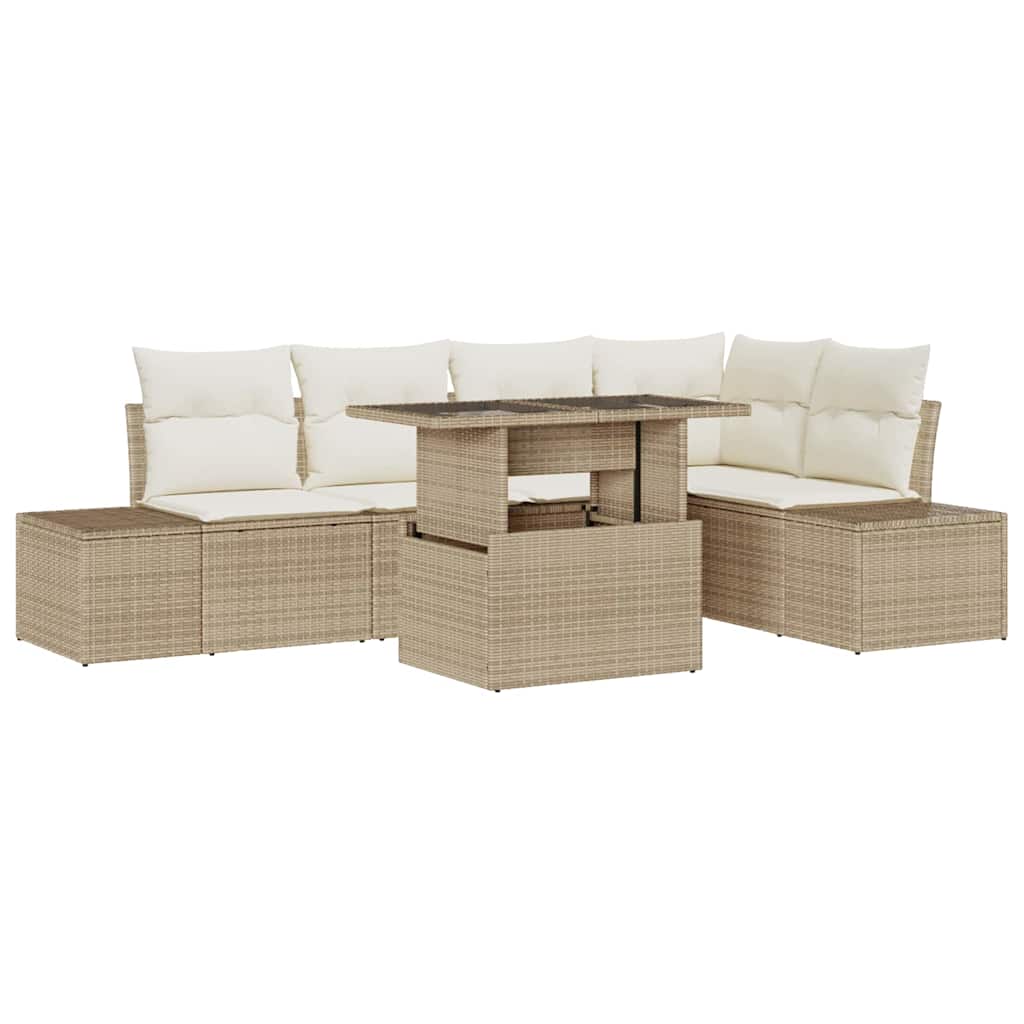 Kerti Kanapé Szett tárolóval 6 pcs Bézs Poli rattan