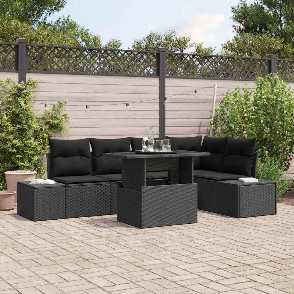 Kerti Kanapé Szett tárolóval 6 pcs Fekete Poli rattan