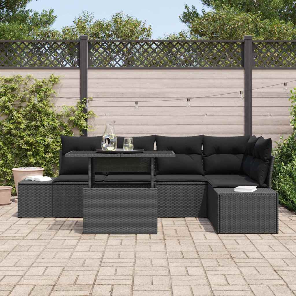 Kerti Kanapé Szett tárolóval 6 pcs Fekete Poli rattan