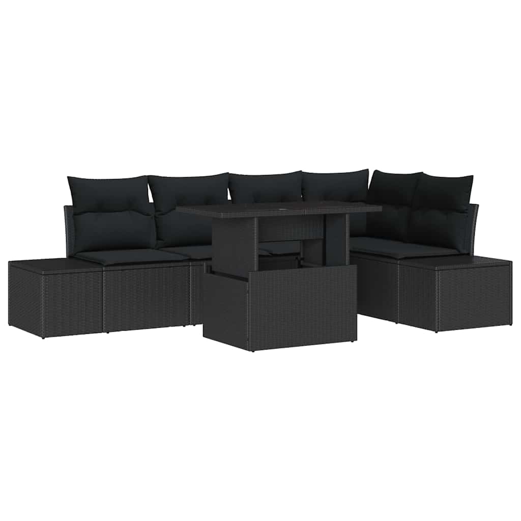 Kerti Kanapé Szett tárolóval 6 pcs Fekete Poli rattan