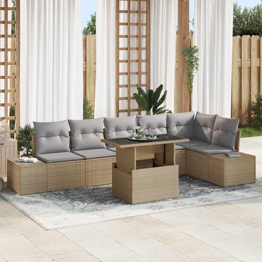 Kerti Kanapé Szett tárolóval 7 pcs Bézs Poli rattan