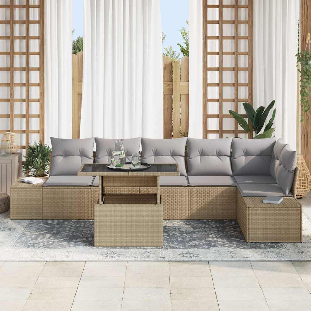 Kerti Kanapé Szett tárolóval 7 pcs Bézs Poli rattan