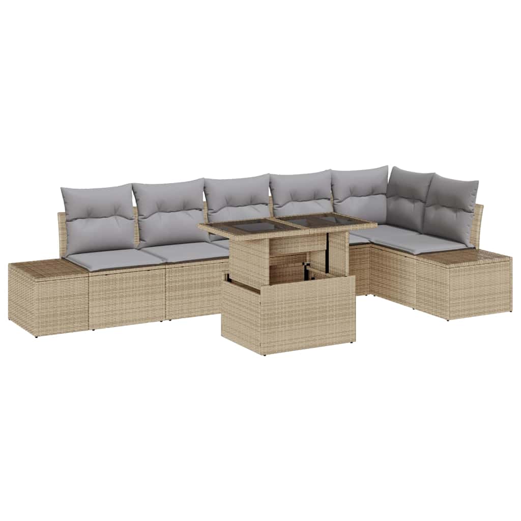 Kerti Kanapé Szett tárolóval 7 pcs Bézs Poli rattan