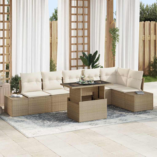 Kerti Kanapé Szett tárolóval 7 pcs Bézs Poli rattan