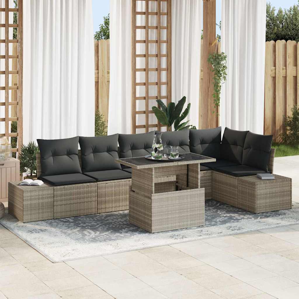 Kerti Kanapé Szett tárolóval 7 pcs Világosszürke Poli rattan