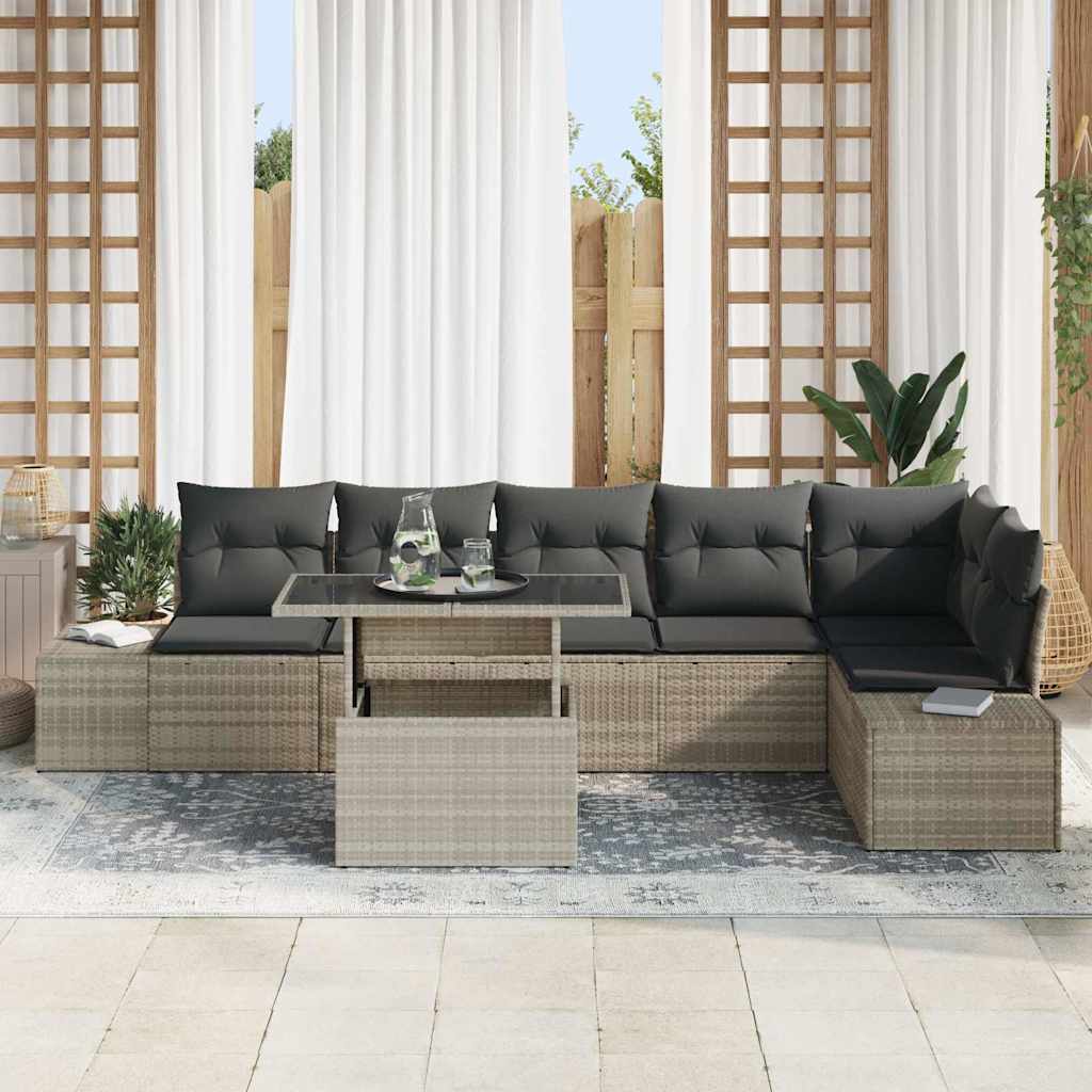 Kerti Kanapé Szett tárolóval 7 pcs Világosszürke Poli rattan