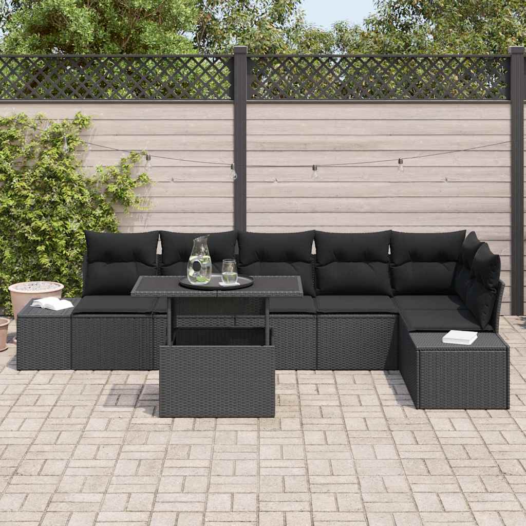 Kerti Kanapé Szett tárolóval 7 pcs Fekete Poli rattan