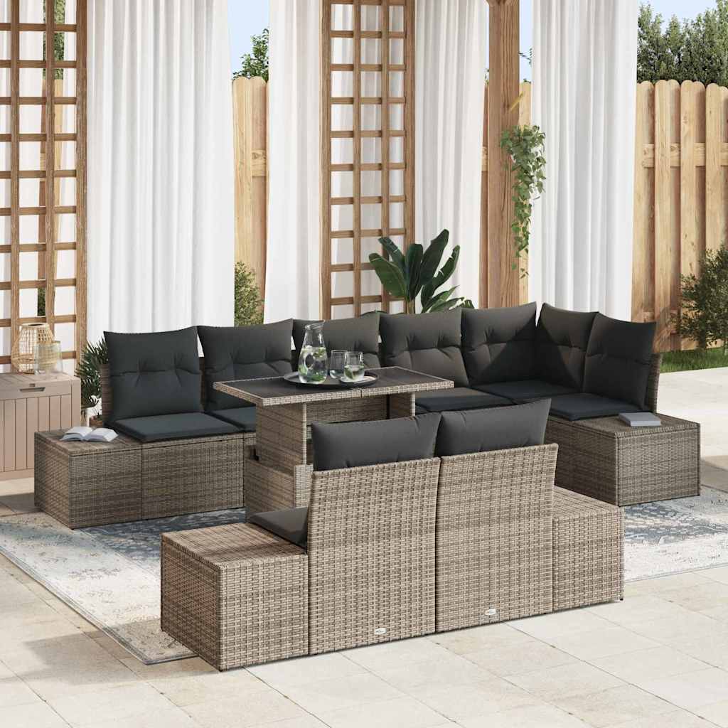 Kerti Kanapé Szett tárolóval 9 pcs Szürke Poli rattan