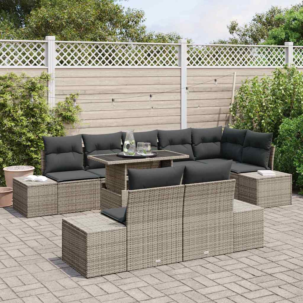 Kerti Kanapé Szett tárolóval 9 pcs Szürke Poli rattan