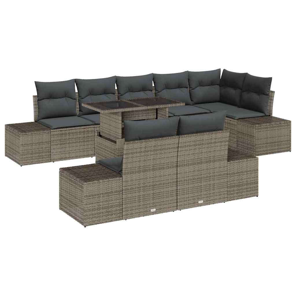 Kerti Kanapé Szett tárolóval 9 pcs Szürke Poli rattan