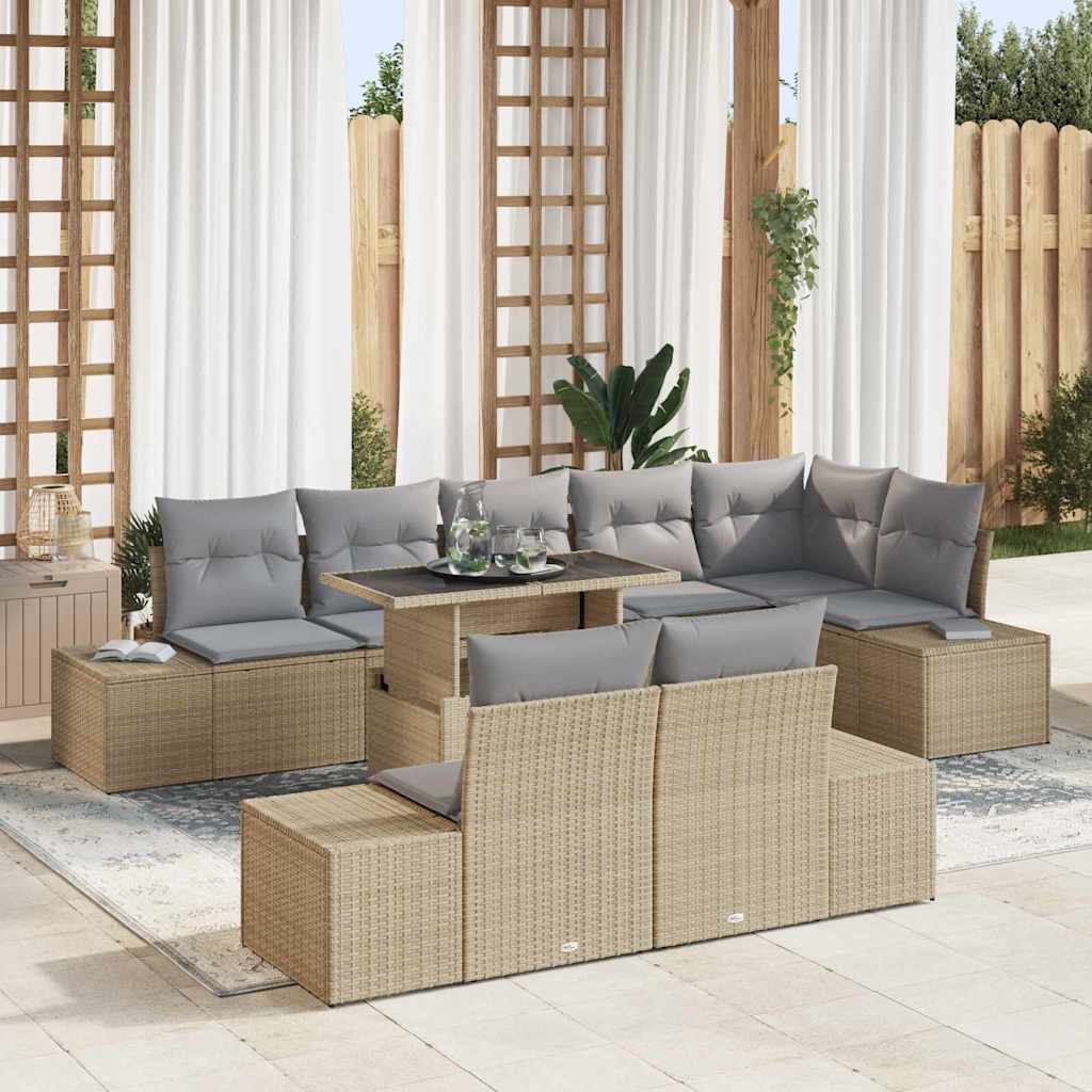 Kerti Kanapé Szett tárolóval 9 pcs Bézs Poli rattan