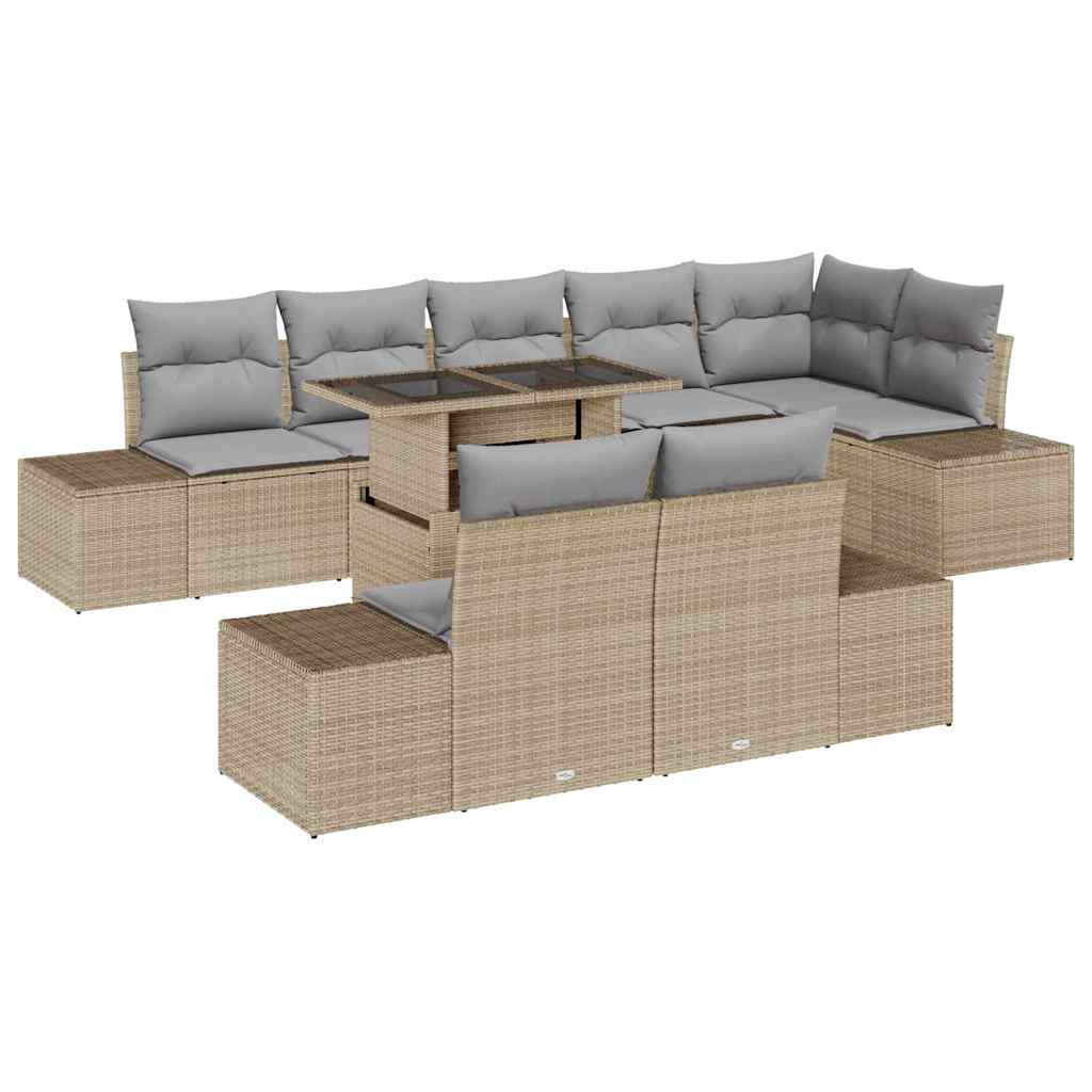Kerti Kanapé Szett tárolóval 9 pcs Bézs Poli rattan