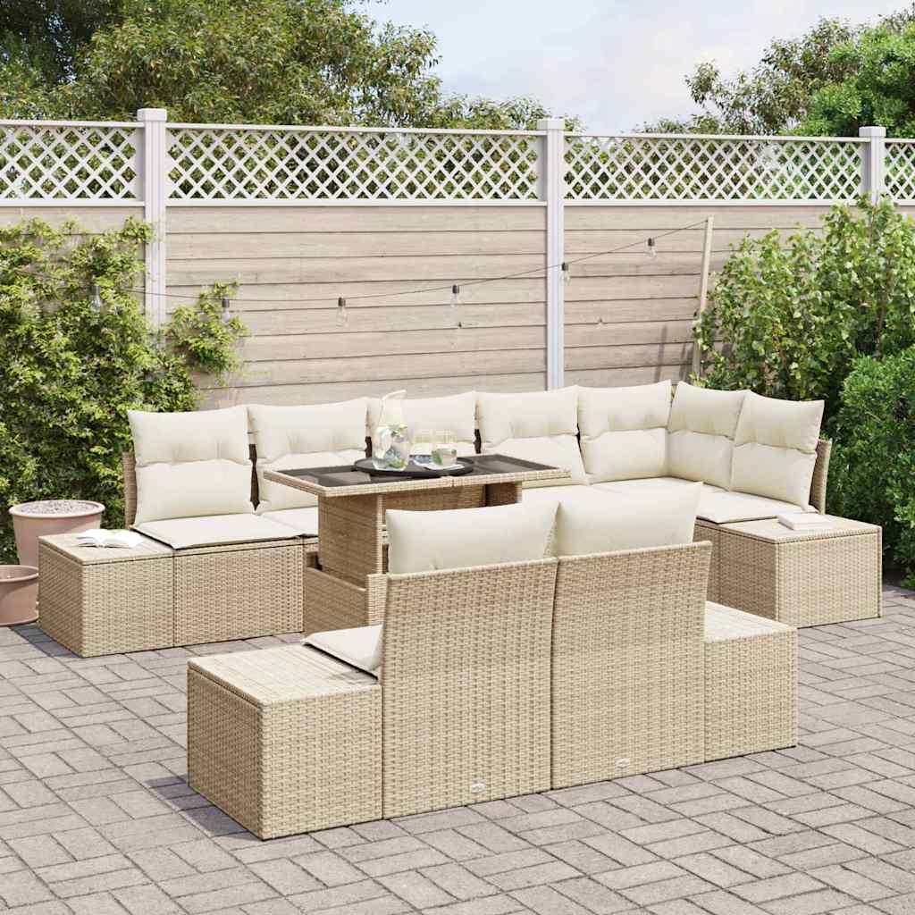 Kerti Kanapé Szett tárolóval 9 pcs Bézs Poli rattan