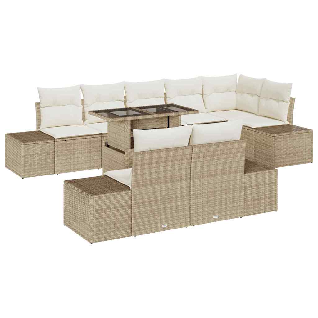 Kerti Kanapé Szett tárolóval 9 pcs Bézs Poli rattan