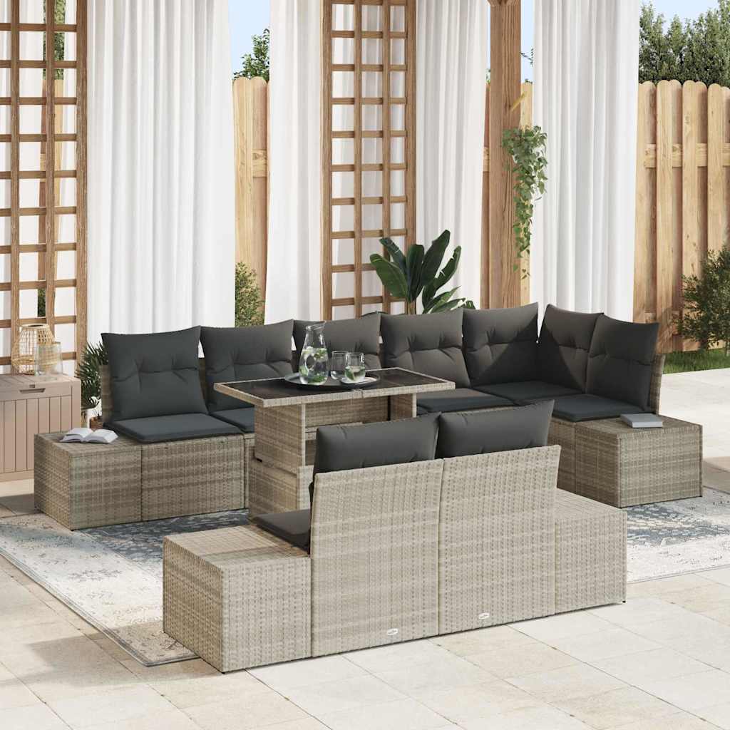 Kerti Kanapé Szett tárolóval 9 pcs Világosszürke Poli rattan