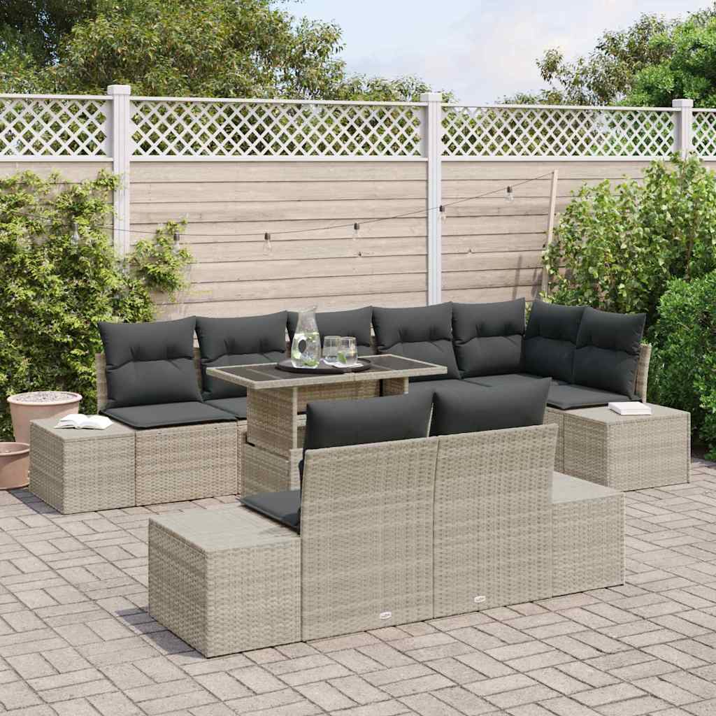 Kerti Kanapé Szett tárolóval 9 pcs Világosszürke Poli rattan