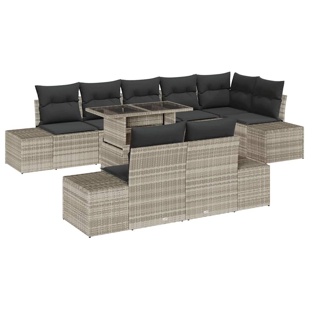 Kerti Kanapé Szett tárolóval 9 pcs Világosszürke Poli rattan