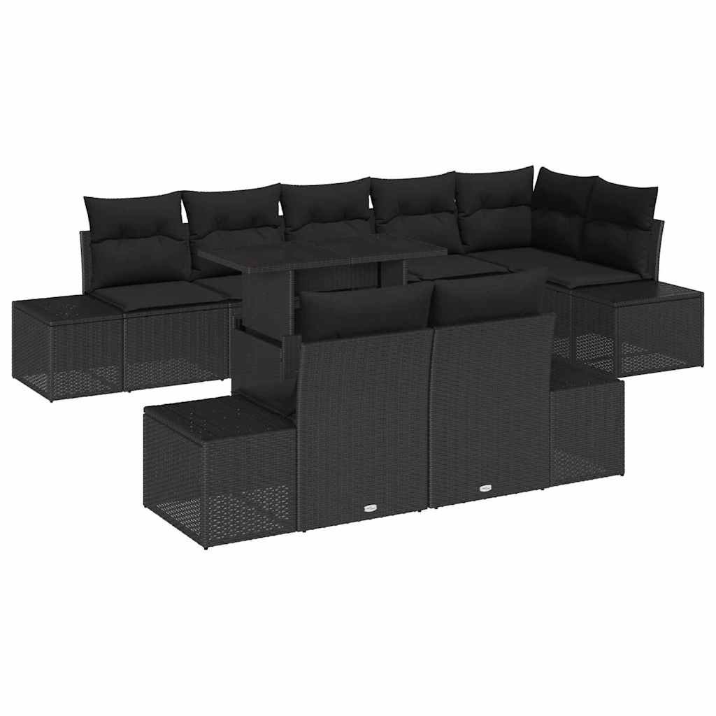 Kerti Kanapé Szett tárolóval 9 pcs Fekete Poli rattan
