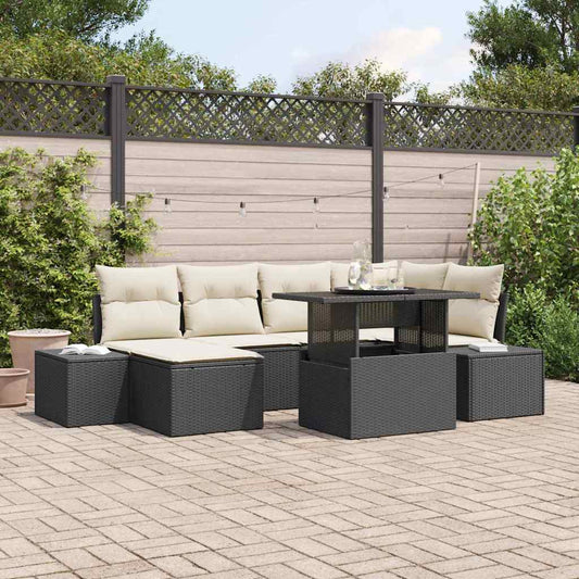 Kerti Kanapé Szett tárolóval 7 pcs Fekete Poli rattan