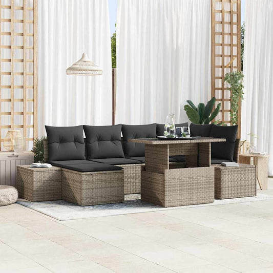 Kerti Kanapé Szett tárolóval 7 pcs Szürke Poli rattan