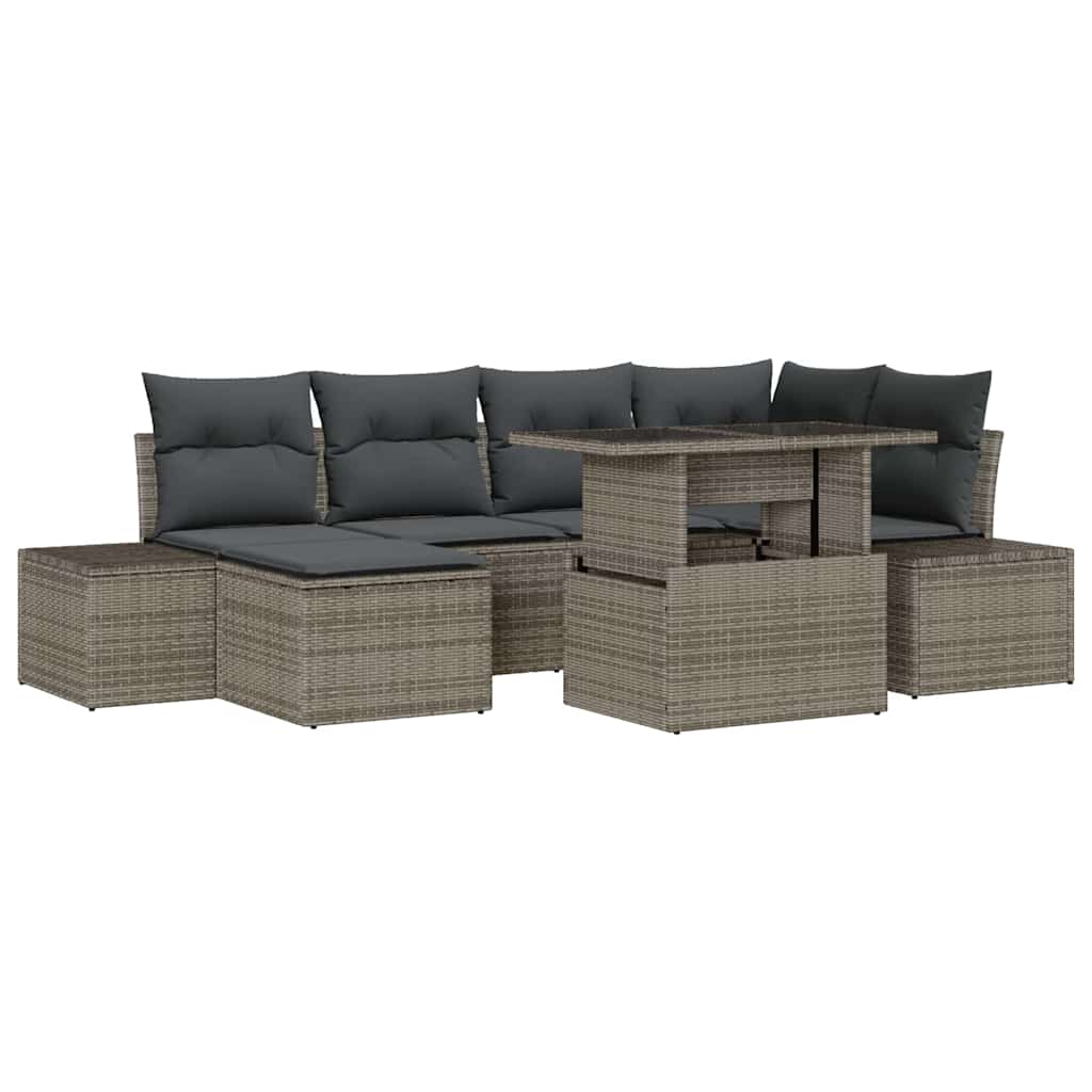 Kerti Kanapé Szett tárolóval 7 pcs Szürke Poli rattan