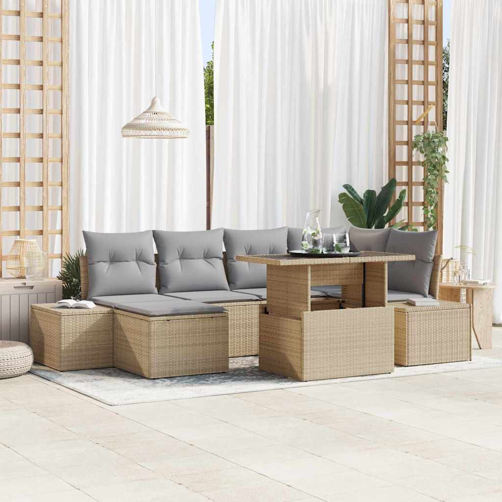 Kerti Kanapé Szett tárolóval 7 pcs Bézs Poli rattan