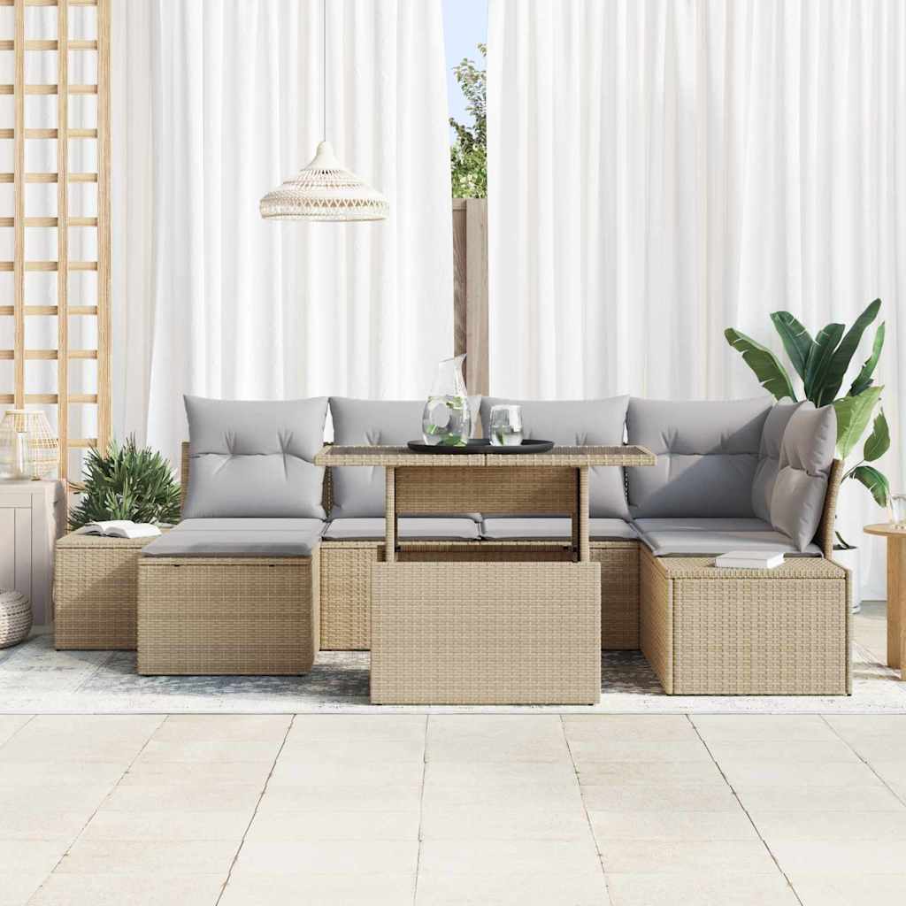Kerti Kanapé Szett tárolóval 7 pcs Bézs Poli rattan