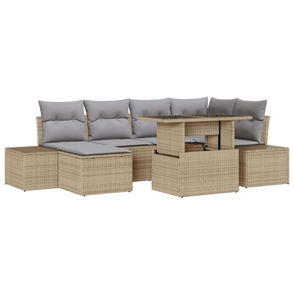 Kerti Kanapé Szett tárolóval 7 pcs Bézs Poli rattan
