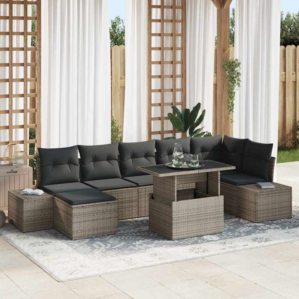 Kerti Kanapé Szett tárolóval 8 pcs Szürke Poli rattan