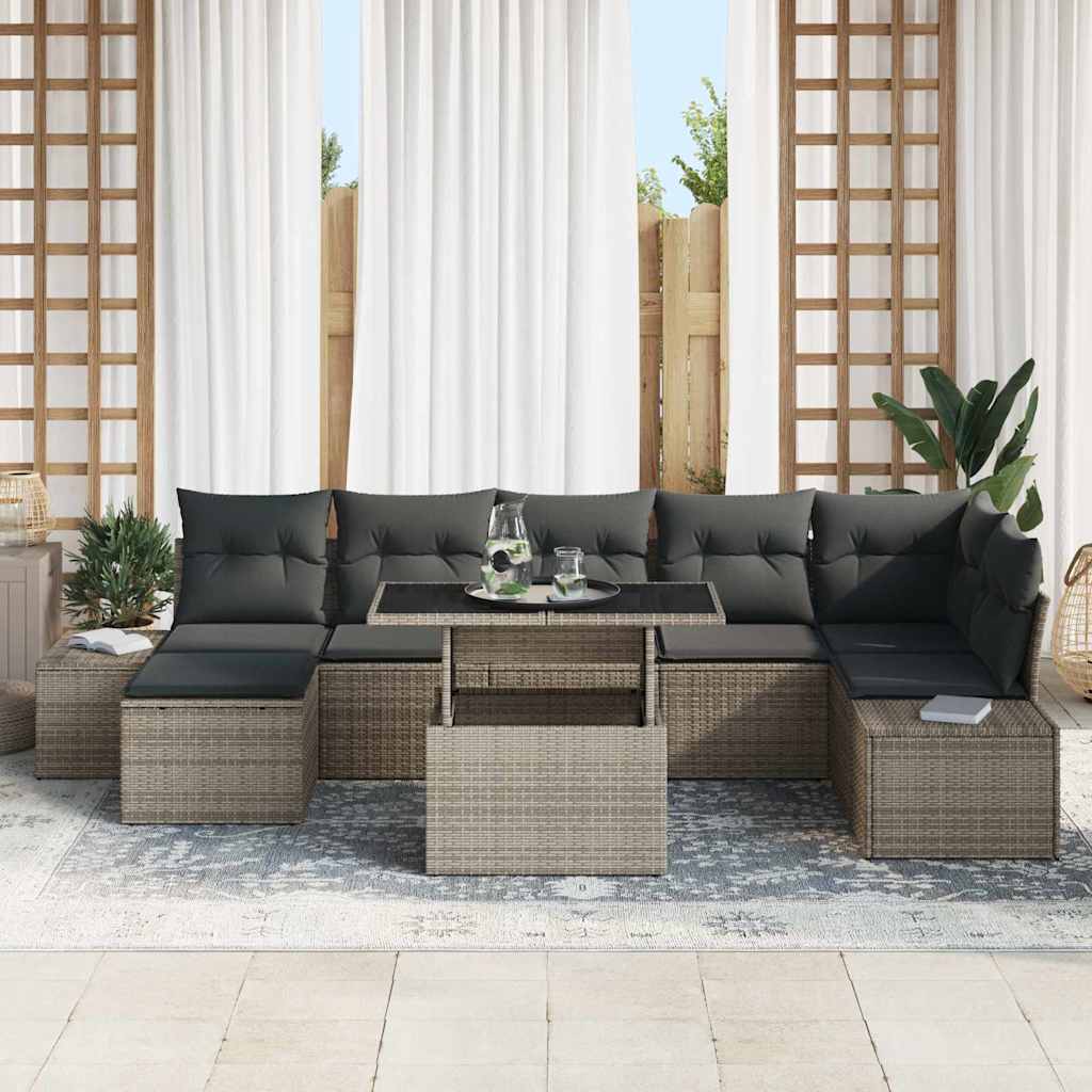 Kerti Kanapé Szett tárolóval 8 pcs Szürke Poli rattan