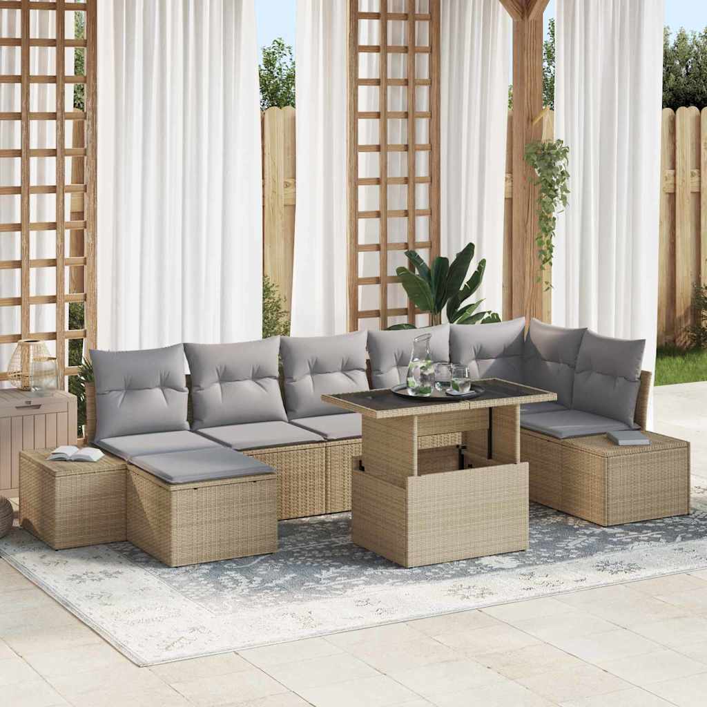 Kerti Kanapé Szett tárolóval 8 pcs Bézs Poli rattan