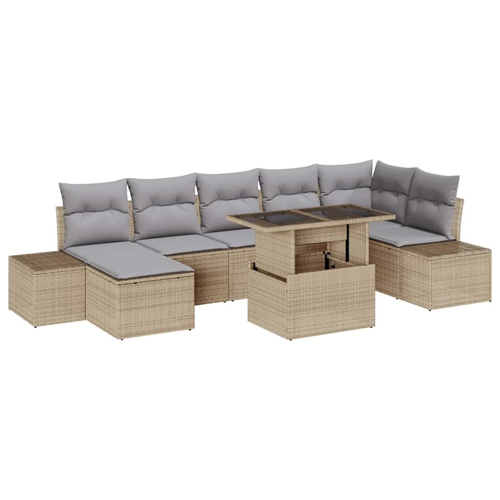 Kerti Kanapé Szett tárolóval 8 pcs Bézs Poli rattan