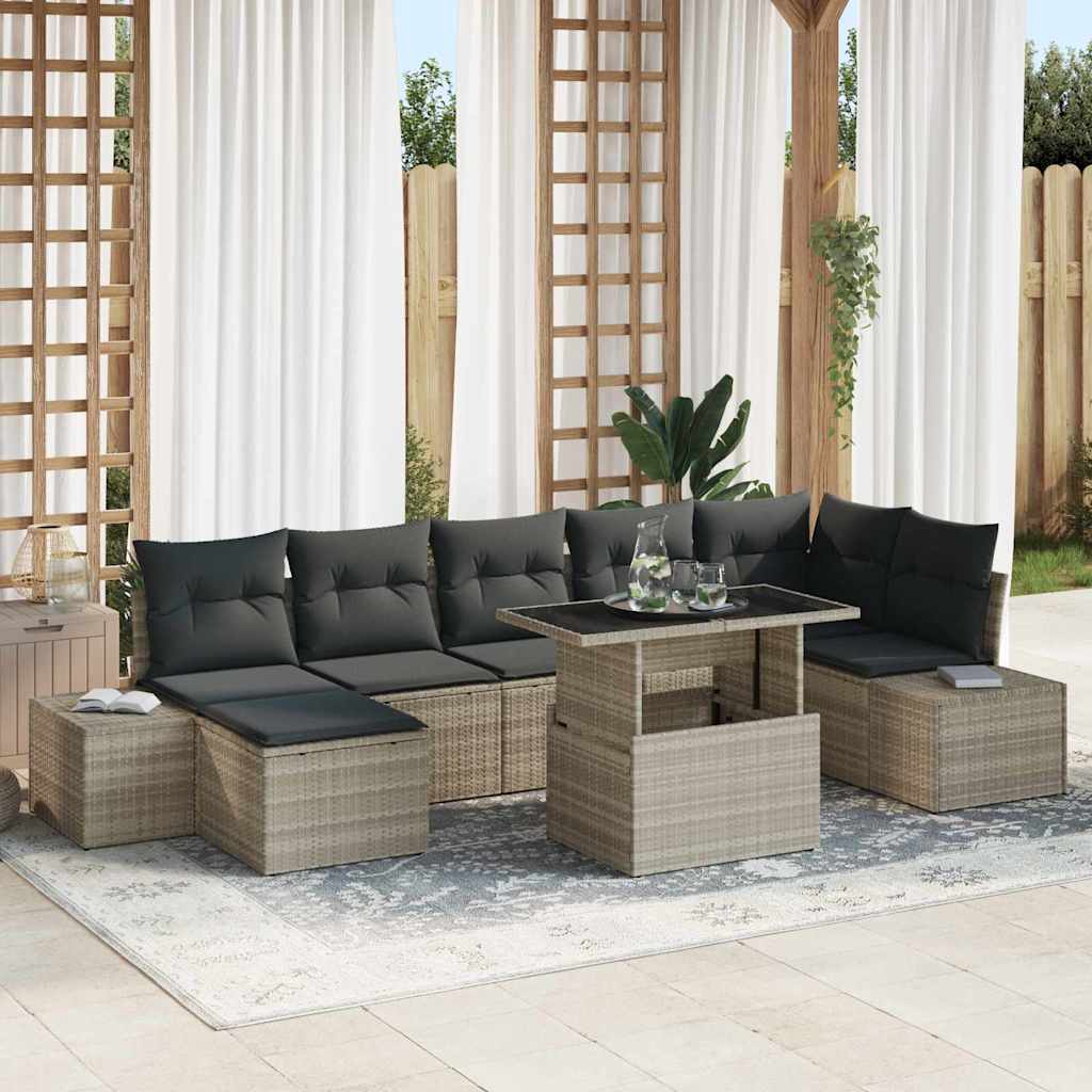 Kerti Kanapé Szett tárolóval 8 pcs Világosszürke Poli rattan